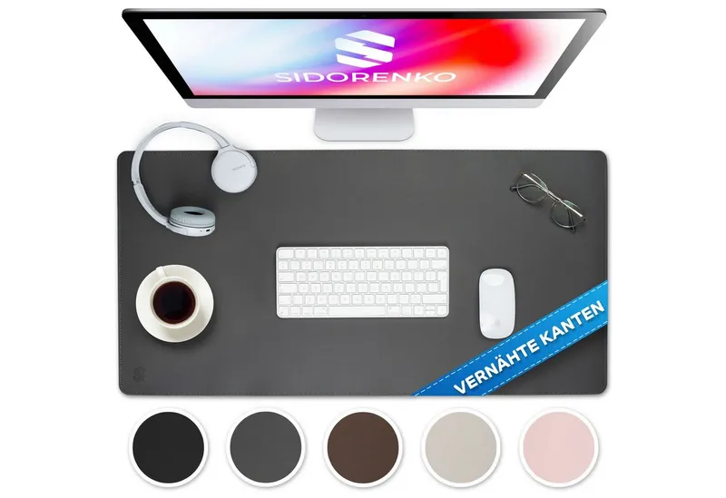 MAXLVL Gaming Mauspad Schreibtischunterlage - Mauspad mit Vernähte Kanten - abwaschbar (80x40 cm, Schreibtisch Unterlage für Büro), Tischunterlage Schreibtisch aus PU-Leder, Grau, – Produktbild 1 von 8
