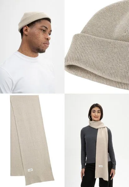 MELA MELA Bundle Feinstrick Mütze kurz LESH + Jacquard Schal ASMEE, Kiesel melange, – Produktbild 1 von 3