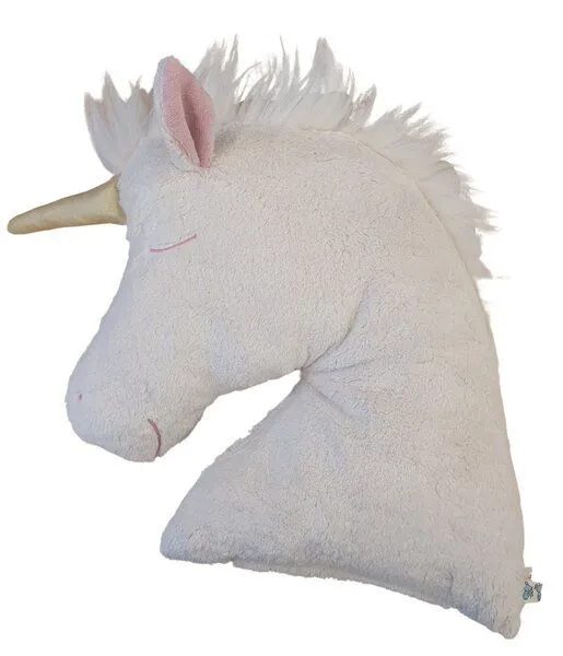 Pat und Patty Pat und Patty Bio / Öko Kopfkissen Einhornkopf "Rose",100% Baumwolle kbA/GOTS, Weiss, – Produktbild 1 von 3