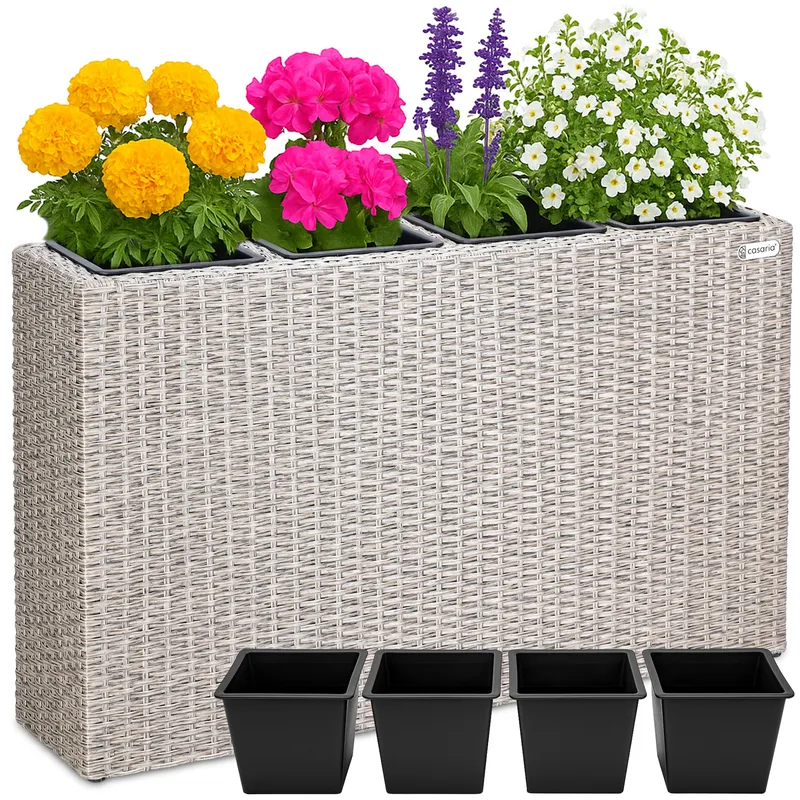Casaria® Polyrattan Blumenkasten Creme 95x27x60cm, Creme, – Produktbild 1 von 2