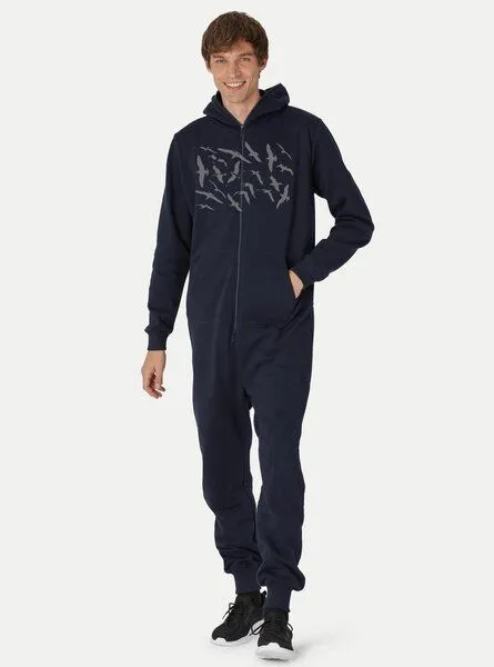 Peaces.bio - handbedruckte Biomode Peaces.bio - handbedruckte Biomode Jumpsuit Möwen Herren, Navy, – Produktbild 1 von 2