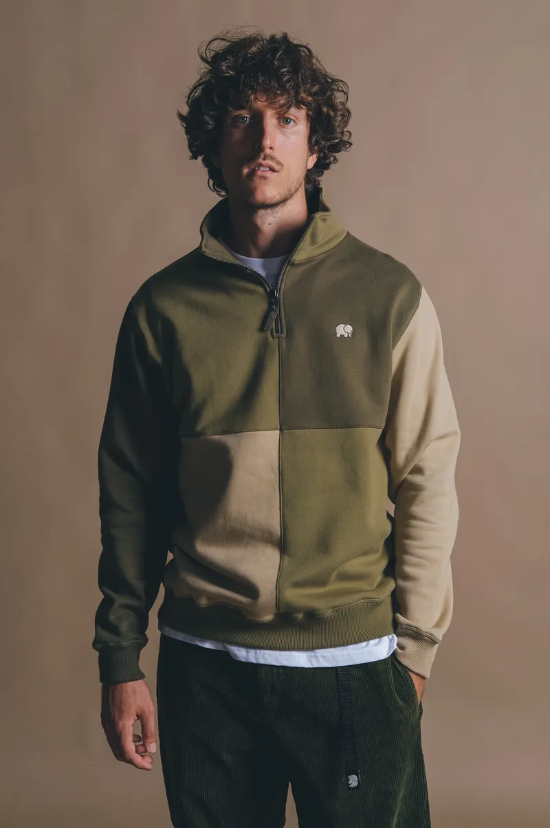 Trendsplant Trendsplant Herren vegan Sweatshirt Color Block Gothic Olive, Beige, – Produktbild 1 von 2