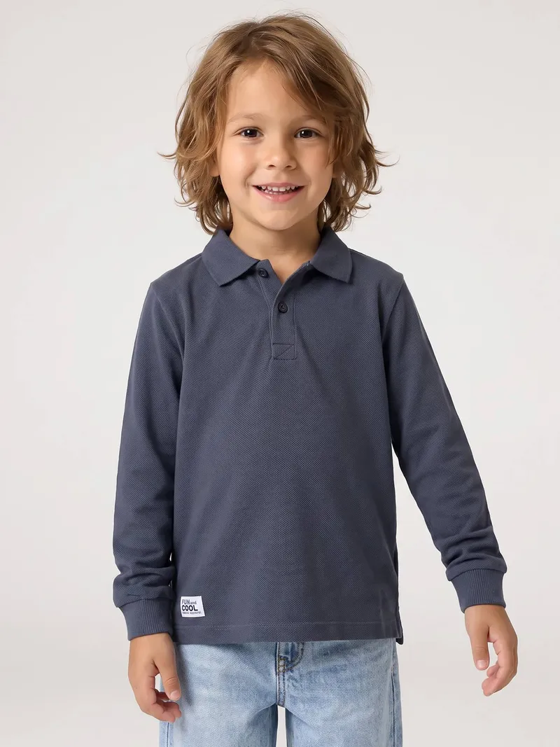 Vertbaudet Jungen Poloshirt personalisierbar, Schieferblau, – Produktbild 1 von 3