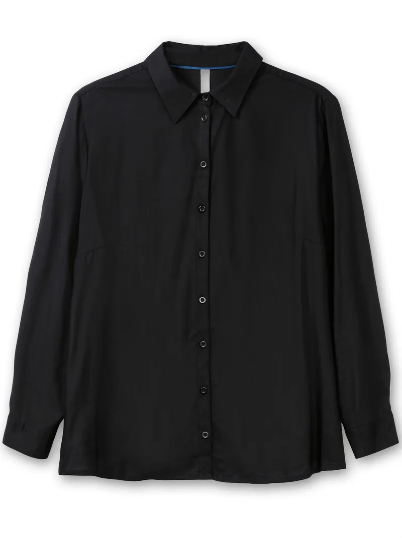 sheego Hemdbluse schwarz + schwarz-bedruckt, Schwarz + schwarz-bedruckt, – Produktbild 1 von 2