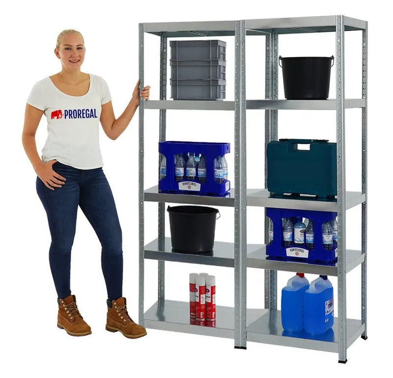 PROREGAL® Schwerlastregal MegaDeal 2x Lagerregal STEEL EAGLE 180x60x40cm Fachlast 130kg Verzinkt, 2-tlg., Stabiles Kellerregal Lastenregal Garagenregal Metallregal, Verzinkt, – Produktbild 3 von 5