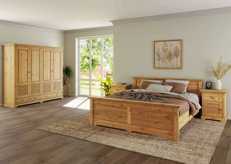 OTTO home Nachtkommode Rauna, Landhausstil, edles Design mit Lamellen und Kassetten, 2 Farben (B/H/T 56/69/39cm), FSC® zertifiziertes Kieferholz, massive Qualität mit viel Stauraum, Beige, – Produktbild 1 von 5