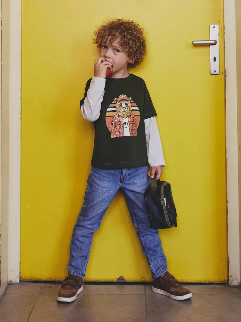 Vertbaudet Weite Kinder Jeans mit verstellbarem Dehnbund, Blue stone, – Produktbild 2 von 4