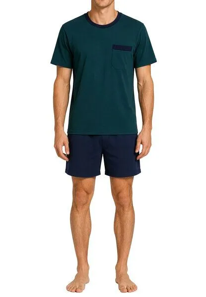 Haasis Bodywear Haasis Bodywear Herren Shorty Rundhals, Bio Baumwolle, GOTS zertifiziert, Flaschengrün/navy, – Produktbild 2 von 3