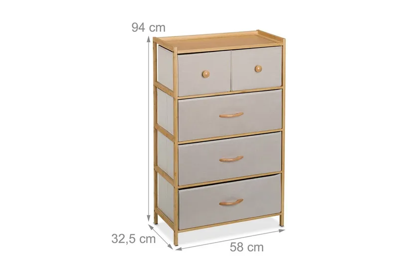RELAXDAYS RELAXDAYS Kommode Bambus Kommode 5 Schubladen (1 St), Beige|braun, – Produktbild 4 von 5