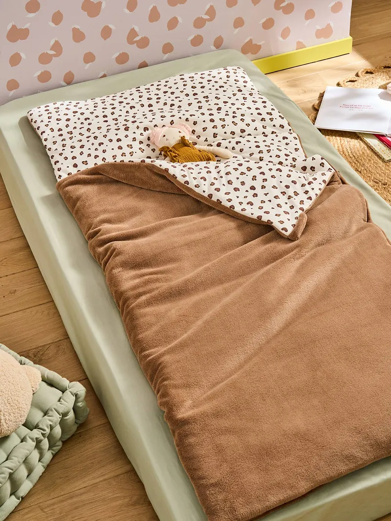 Vertbaudet Kinder Fleece-Schlafsack mit Leoprint, Hellbraun, – Produktbild 2 von 4