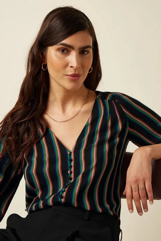 king louie king louie Langarmbluse - Erin Blouse Harley Stripe - Leichte Streifenbluse mit Blusenkragen f, Schwarz, – Produktbild 4 von 5