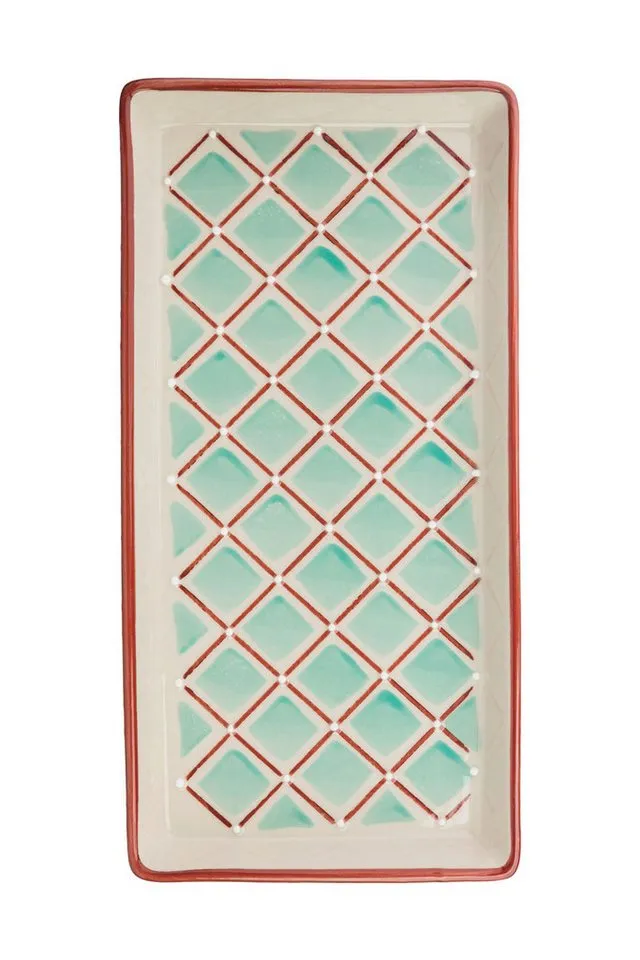 Tranquillo Tranquillo Badorganizer Steinzeug Badablage RETRO FLAIR 23x12x2,5 cm spülmaschinengeeignet (Einzelartikel, nicht als Set, Einzelne Badablage, kein Set, keine Packung), Handgestempelte, rechteckige Ablage im Retro-Design, Grün, – Produktbild 2 von 2