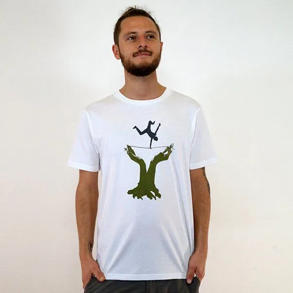 Spangeltangel Spangeltangel T-Shirt "Slackline", Herrenshirt, bedruckt, Siebdruck, Bio-Baumwolle, Weiß, – Produktbild 1 von 3