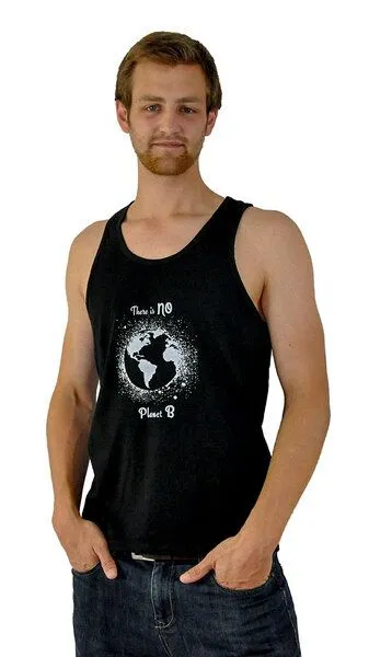 Human Family Human Family Lässiges Herren Tanktop in schwarz mit großem Print - "Jump Planet B" – Produktbild 2 von 4