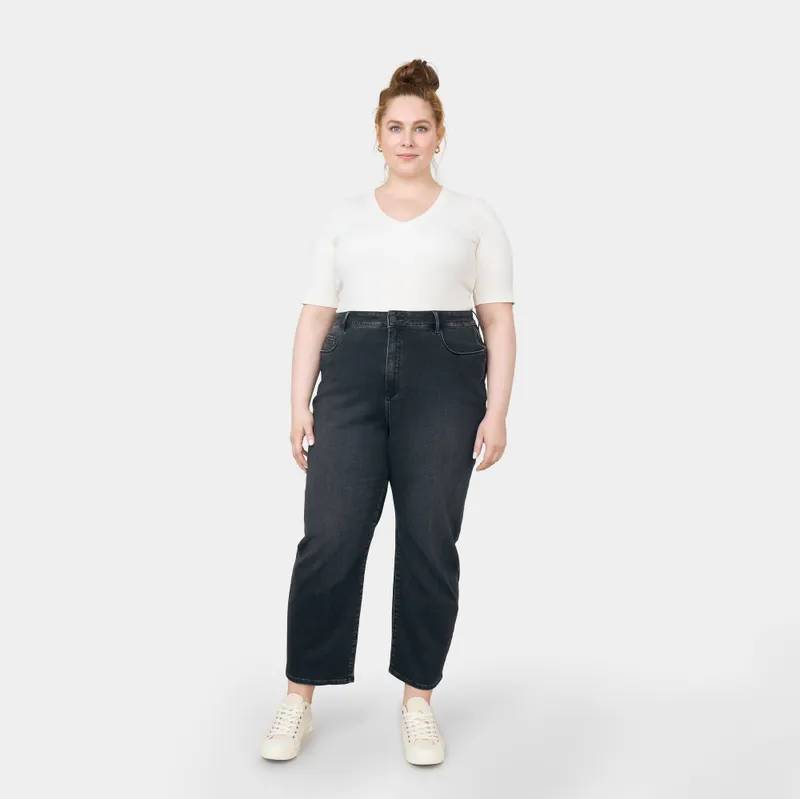 DAWN Damen Jeans STARDUST High Waist O-Shape DAWN Bio-Baumwolle Curvy, Black/black, – Produktbild 1 von 6