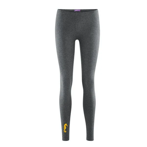 HANDGEDRUCKT HANDGEDRUCKT Leggings aus Biobaumwolle " ZackHitti Zopp" Seepferdchen, Graphit melange, – Produktbild 1 von 2