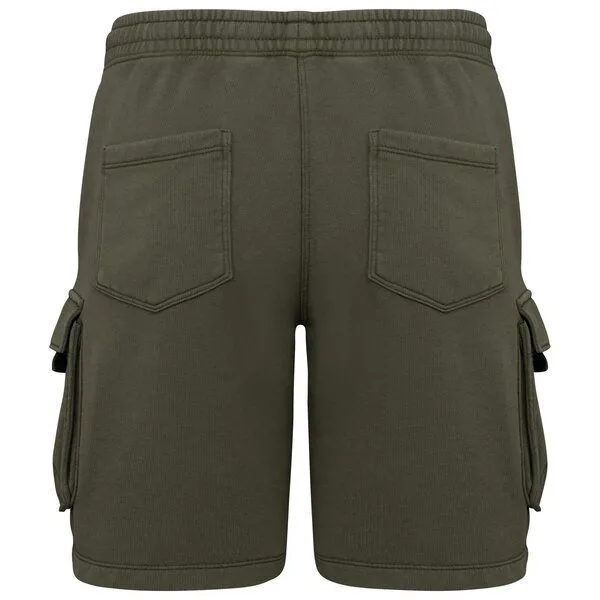 Greenspired Greenspired Umweltfreundliche ausgewaschene French Terry Cargo-Shorts 300g/m² XS-3XL, Verwaschenes khaki, – Produktbild 2 von 3