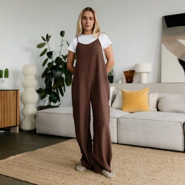 NORDLICHT NORDLICHT Musselin Jumpsuit Bente aus 100% Bio-Baumwolle, Braun, – Produktbild 3 von 4