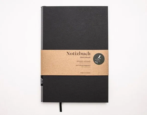 tyyp tyyp Notizbuch A5 schwarz – 100% Recyclingpapier – handmade in Germany – BerlinBook, Black, – Produktbild 2 von 5