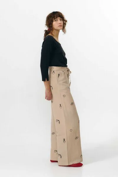 SUITE13LAB Suite13lab Damenhose RAMALA bestickt, Beige, – Produktbild 3 von 4