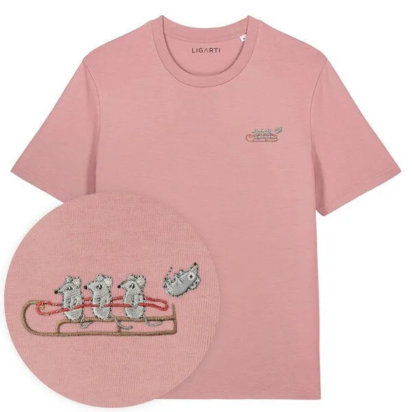 LIGARTI Besticktes T-Shirt – Mausflug – LIGARTI Tiermanufaktur, Altrosa, – Produktbild 1 von 3