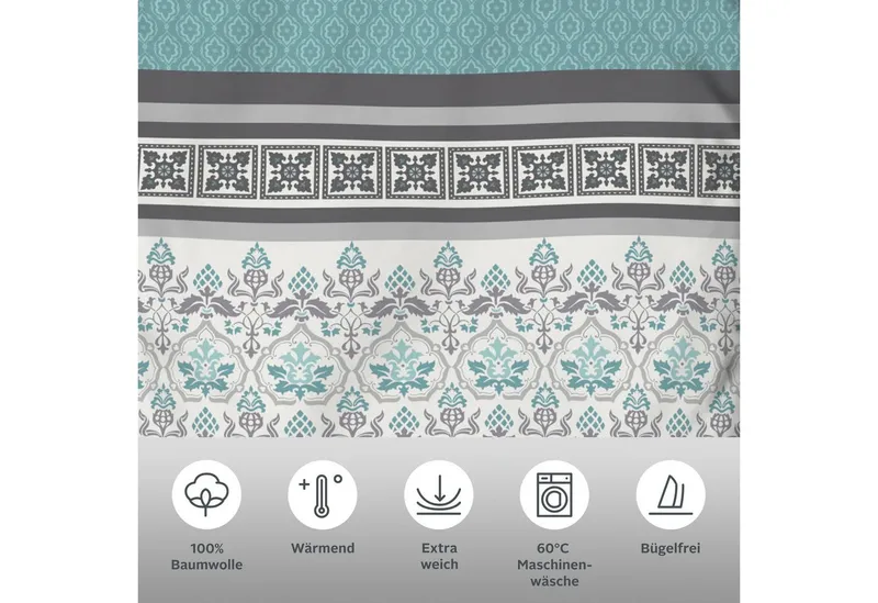 OTTO home Bettwäsche Cremona in Gr. 135x200, 155x220 cm u.a. Bettwäsche-Set mit Ornamenten, Biber, 2 teilig, romantische Bettwäsche in verschiedenen Qualitäten, ab Gr. 135x200 cm, Grau|grün, – Produktbild 3 von 7