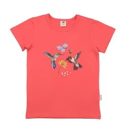 Walkiddy Walkiddy Kinder T-Shirt GOTS zertifiziert, Bio-Baumwolle, korallrot, Kolibri-Blumen-Print, weich & bequem – Produktbild 1 von 1