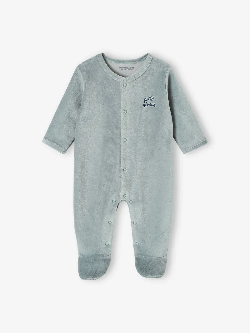 Vertbaudet 3er-Pack Baby Samt-Strampler BASIC, Aqua, – Produktbild 2 von 2