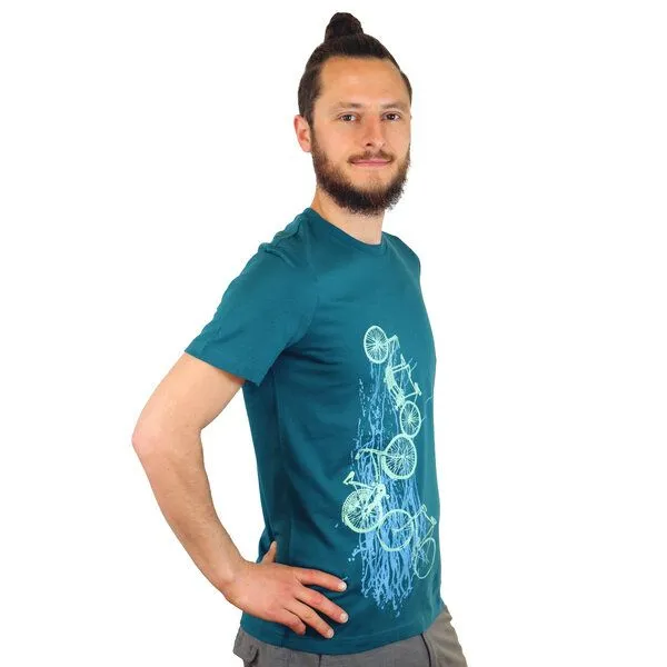 Spangeltangel Spangeltangel Herrenshirt "Fahrräder", bedruckt, Siebdruck, sportlich, Bio-Baumwolle, Blau, – Produktbild 3 von 4