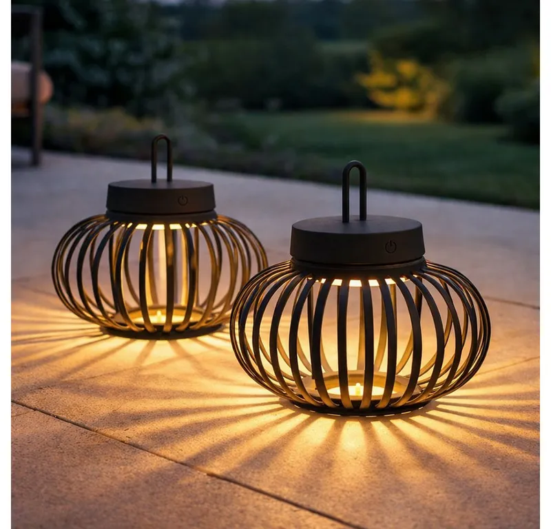 JUST LIGHT JUST LIGHT LED Außen-Tischleuchte, LED-Leuchtmittel fest verbaut, Warmweiß, 2x Tischleuchte Pendellampe Innen Außen LED Touchdimmer D 25 cm, Schwarz, – Produktbild 1 von 5