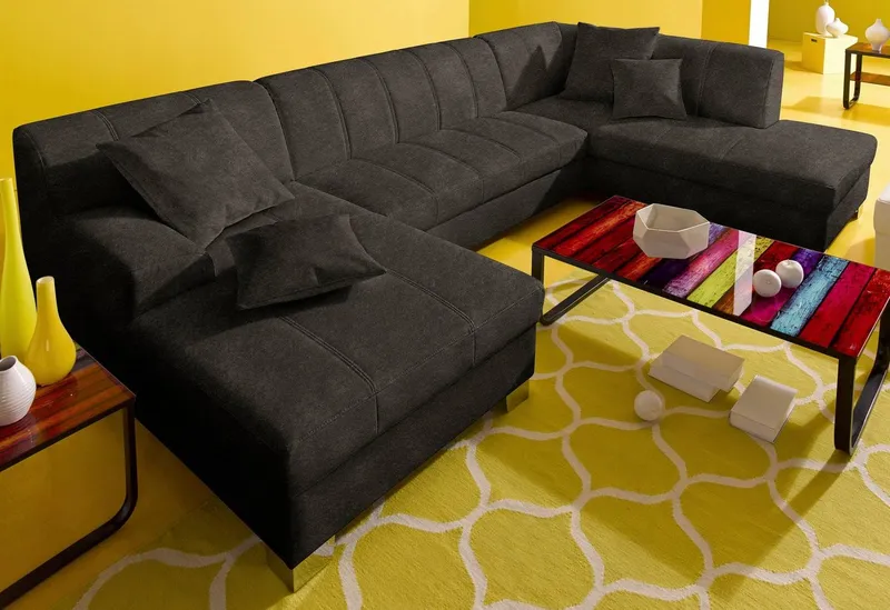 DOMO collection Wohnlandschaft TURAH 297x195x75 cm, moderne Steppung, viel Platz, bequem, whlw. mit Bettfunktion, U-Form, Grau, – Produktbild 4 von 6