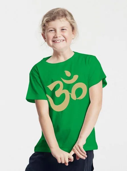 Peaces.bio - handbedruckte Biomode Peaces.bio - handbedruckte Biomode Bio-Kinder T-Shirt Om, Grün, – Produktbild 2 von 2