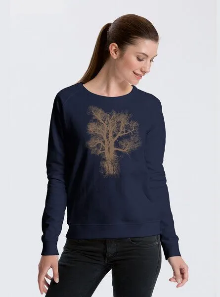 Peaces.bio - handbedruckte Biomode Peaces.bio - handbedruckte Biomode Bio Damen-Sweatshirt Chestnut, Navy, – Produktbild 1 von 1