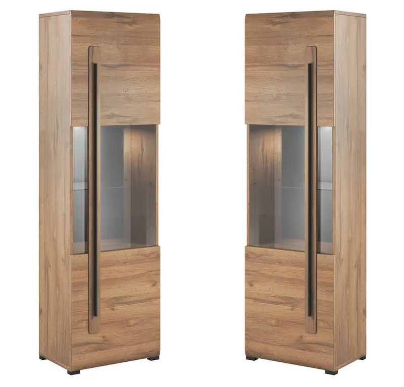 Lomadox Wohnzimmer-Set TURDA-83, (Mega-Spar-Set, 5-St., Couchtisch Highboard Lowboard Sideboard Vitrine Wandregal), Eiche braun Metallgriffe TV-Wand inkl. LED Beleuchtung modern, Braun, – Produktbild 2 von 5