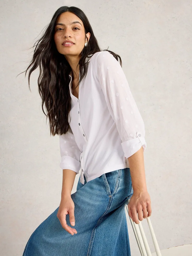 White Stuff Bluse Annie aus Material-Mix - 50, Blasses elfenbein, – Produktbild 1 von 4