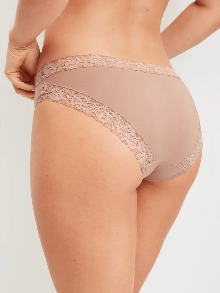 CALIDA CALIDA Slip Natural Comfort Lace verspielte Spitze, Regular-Cut, elastischer Single Jersey, weich, Braun, – Produktbild 4 von 5
