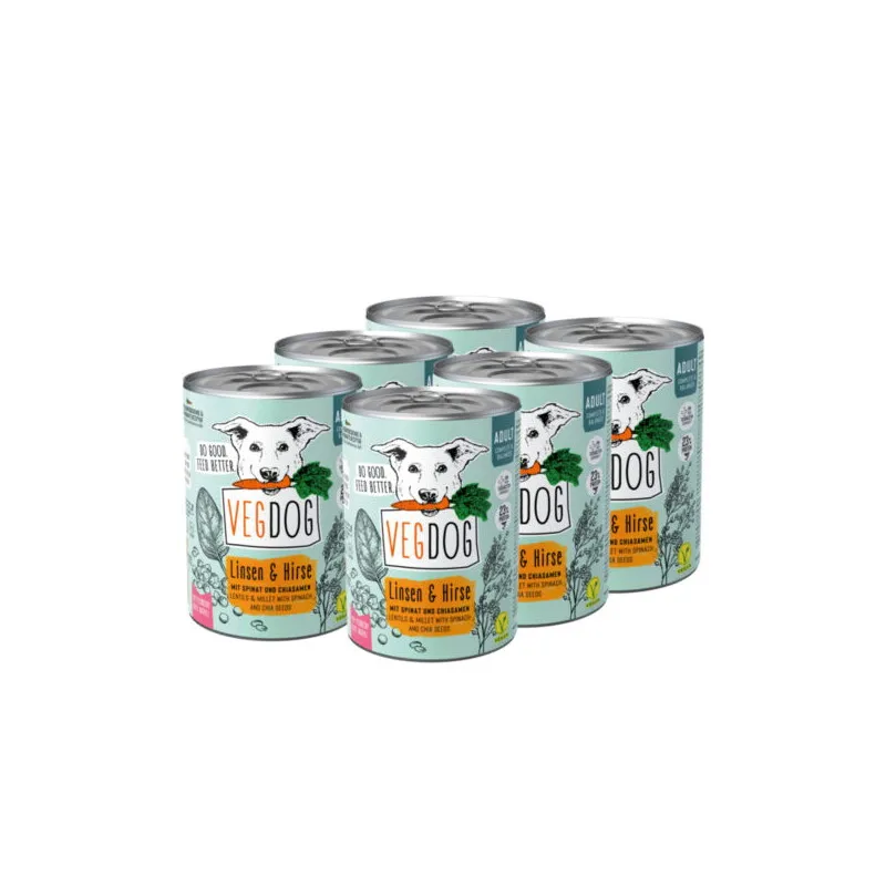VEGDOG VEGDOG Nassfutter Adult Linsen & Hirse Vorteilspack 6x400 g – Produktbild 1 von 1