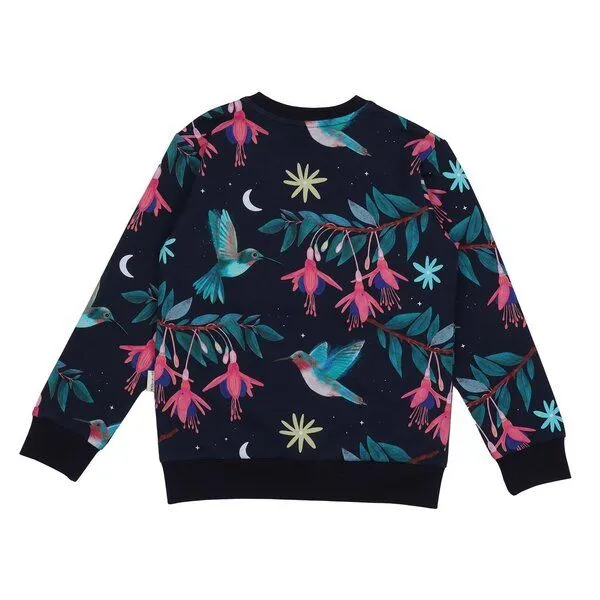 Walkiddy Walkiddy Kinder Sweatshirt GOTS zertifiziert, 95% Bio-Baumwolle, dunkelblau, Kolibri-Muster, weich & bequem, Dark blue, – Produktbild 3 von 3