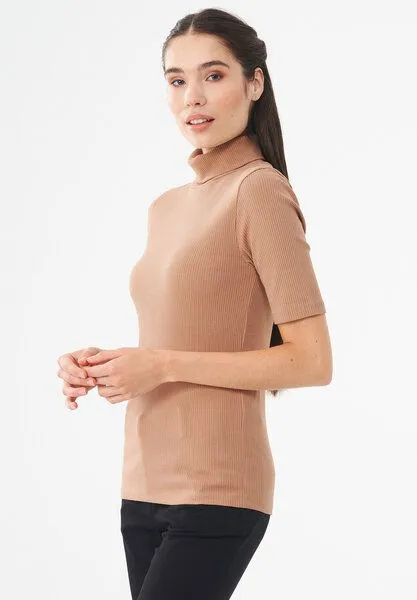 ORGANICATION ORGANICATION Rollkragenshirt aus Bio-Baumwolle, Light brown, – Produktbild 3 von 4