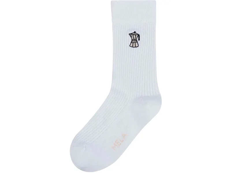 MELA MELA Gerippte Socken Stickerei 1er Pack, Weiss / kaffee, – Produktbild 1 von 3