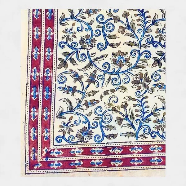 Der Lindwurm Der Lindwurm Kalamkari- Tuch (55x55 cm), Handdruck mit Pflanzenfarben, Blau/beige/rot, – Produktbild 2 von 2