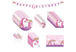 Procos Einweggeschirr-Set 54-tlg. Regenbogen Unicorn Einhorn Party Set für Kindergeburtstag, 8 Personen – Produktbild 1 von 1