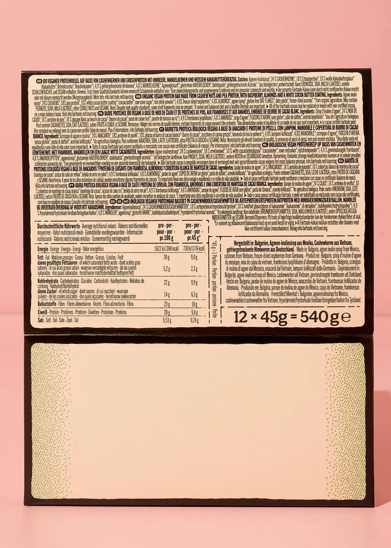 KoRo Vegan Bio Protein Bar Raspberry White Choc | 12 x 45 g – Produktbild 5 von 5