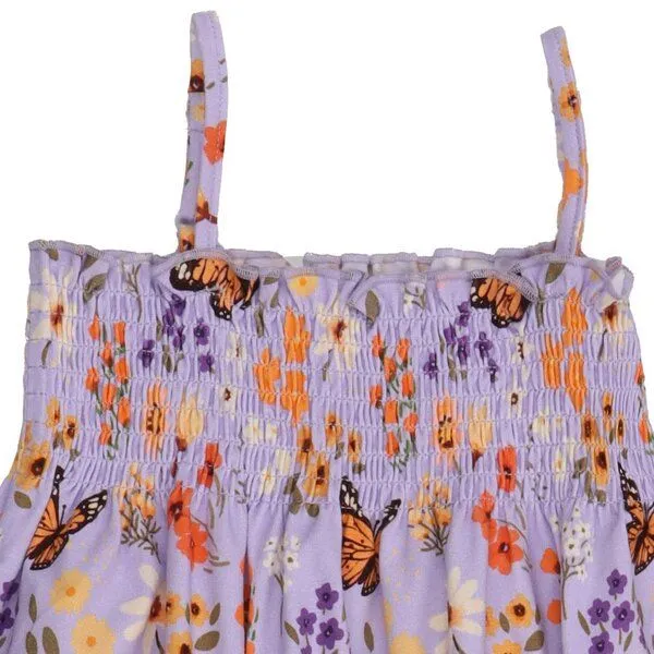 Walkiddy Walkiddy Kinder Trägerkleid GOTS-zertifiziert aus Bio-Baumwolle mit Blumen-und-Schmetterlings-Muster, Blau, – Produktbild 2 von 3