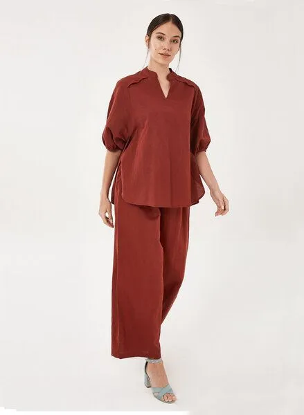 ORGANICATION ORGANICATION Bluse aus Leinen mit Bio-Baumwolle, Hot chocolate, – Produktbild 2 von 4