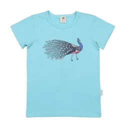 Walkiddy Walkiddy Kinder T-Shirt GOTS zertifiziert, hellblau, Pfau-Print „Fancy Peacocks“, Bio-Baumwolle, weich – Produktbild 1 von 1