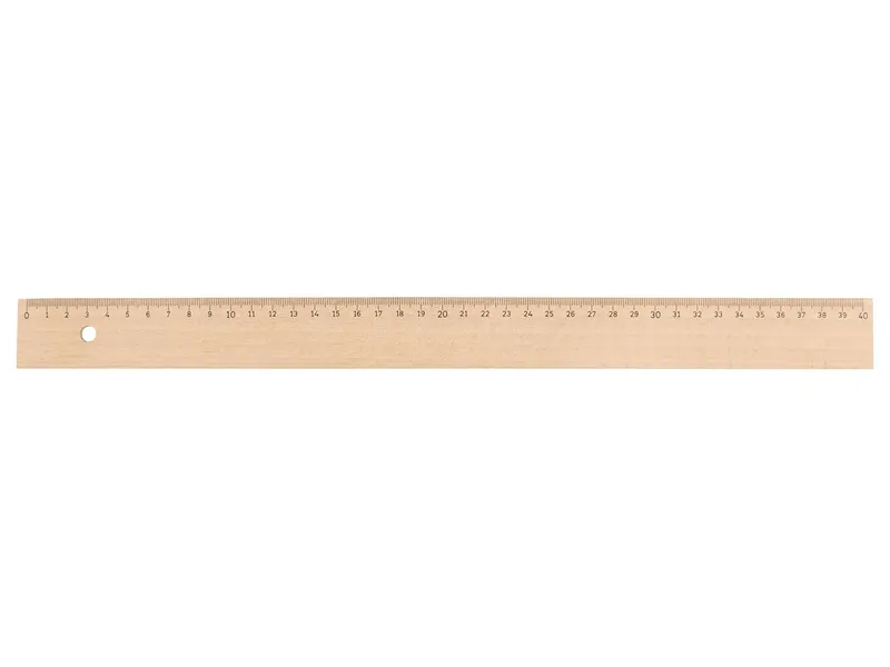 Memo Holzlineal 40 cm aus Buchenholz mit Metalleinlage und Bohrung – Produktbild 1 von 1