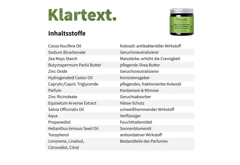 Niyok Niyok Deo-Creme 2-in-1 anti-transpirant, Schutz vor Geruch & Schweiß, ohne Alluminium, Green Touch, Deodorant Creme Unisex, Feste Deo Creme – Produktbild 2 von 5