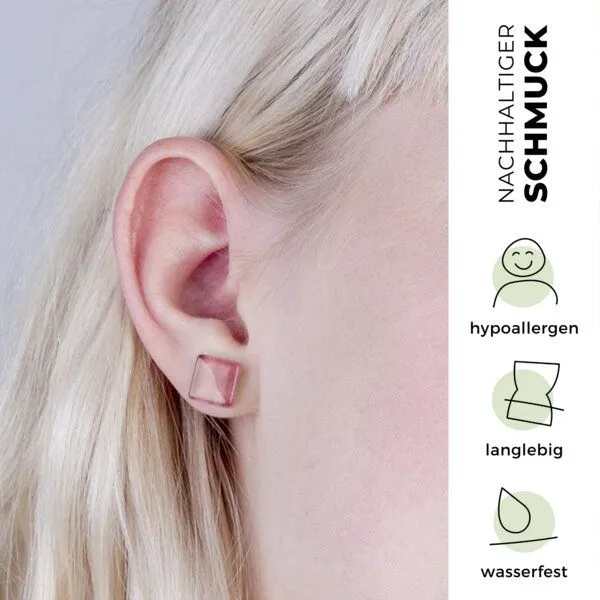 ALEXASCHA ALEXASCHA Minimalistische Ohrstecker, klein, aus Glas, Rosenquarz rosa, – Produktbild 3 von 4