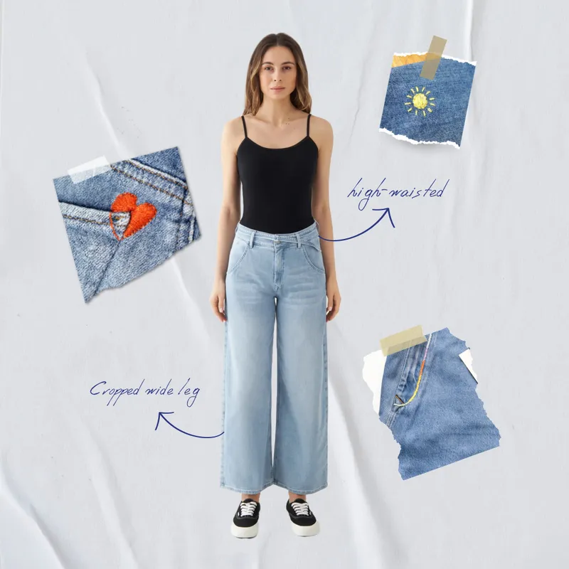 DAWN BLINK High Waist Culotte Jeans - Light Blue - Art on Broken Pieces - Light Blue / 30 / 28 – Produktbild 1 von 1